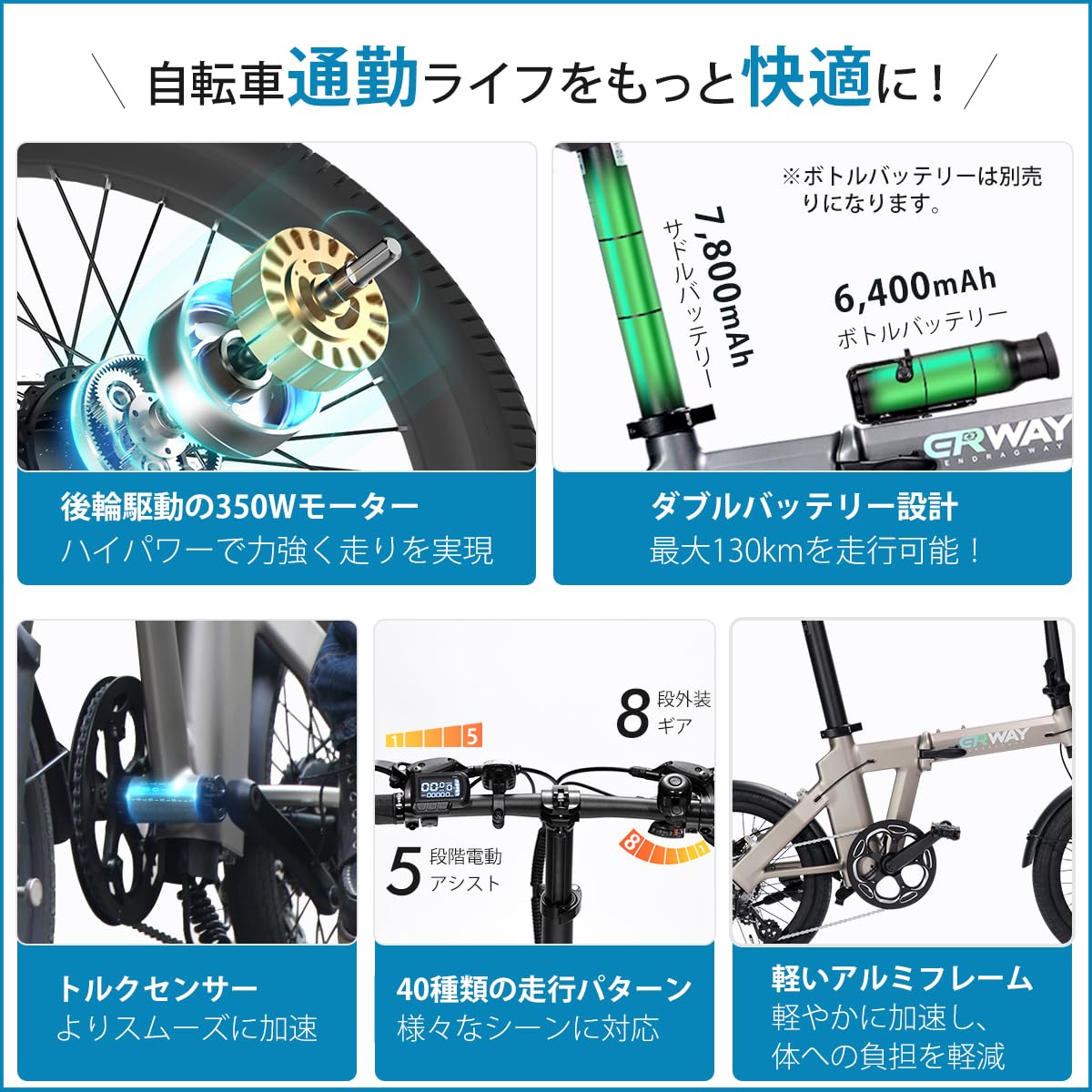 Amazon | ERWAY 電動自転車 アシスト折りたたみ 20インチ 電動アシス
